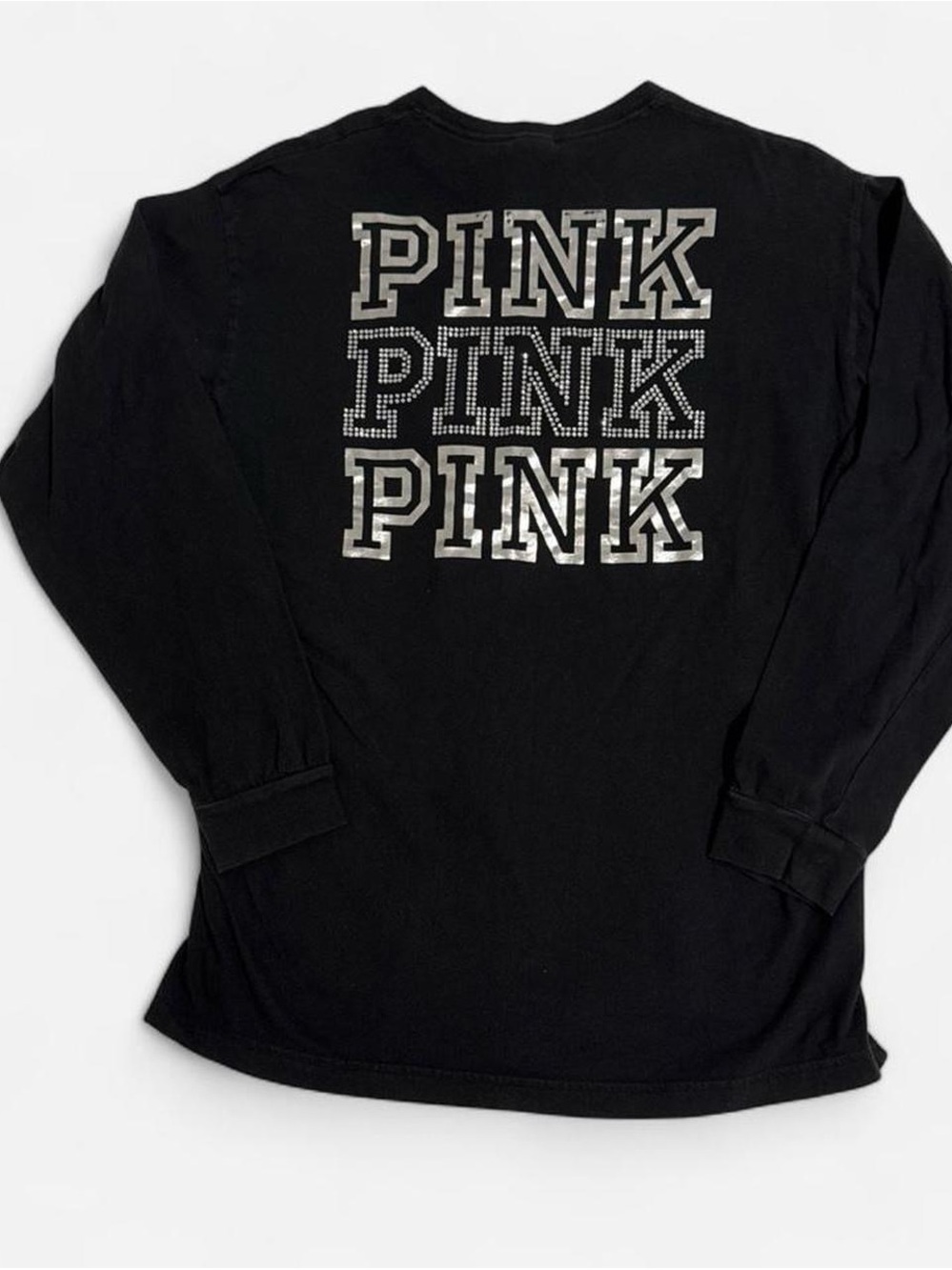 PINK Victoria's Secret Black Long Sleeve Tee with Silver Logo